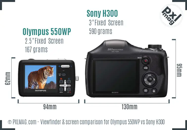 Olympus 550WP vs Sony H300 Screen and Viewfinder comparison
