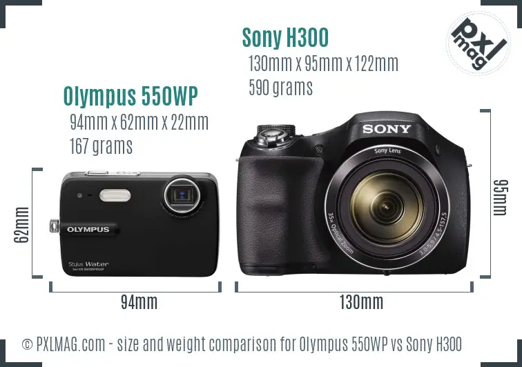 Olympus 550WP vs Sony H300 size comparison