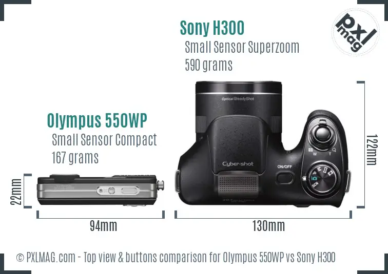 Olympus 550WP vs Sony H300 top view buttons comparison