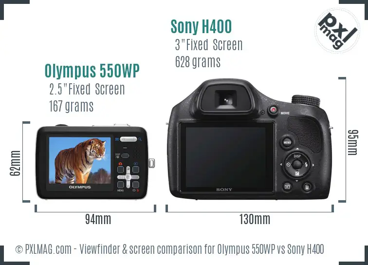 Olympus 550WP vs Sony H400 Screen and Viewfinder comparison
