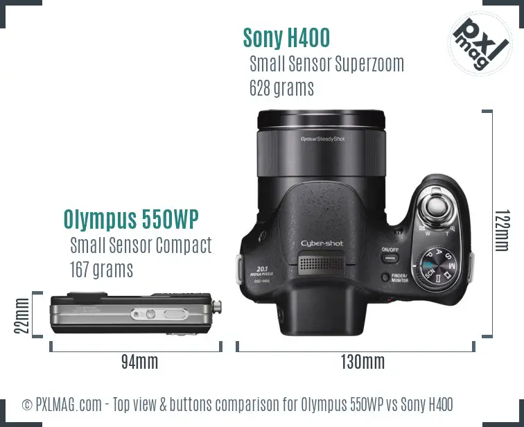 Olympus 550WP vs Sony H400 top view buttons comparison