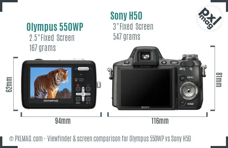 Olympus 550WP vs Sony H50 Screen and Viewfinder comparison