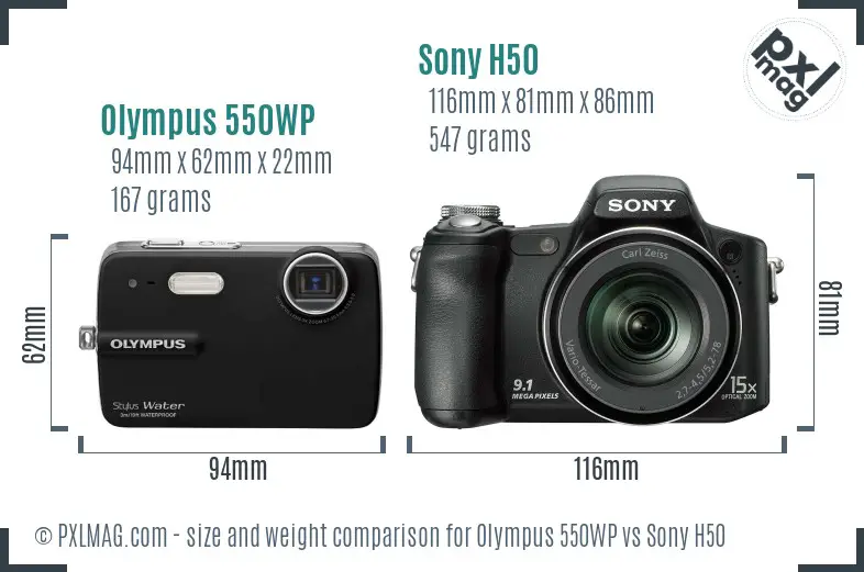 Olympus 550WP vs Sony H50 size comparison