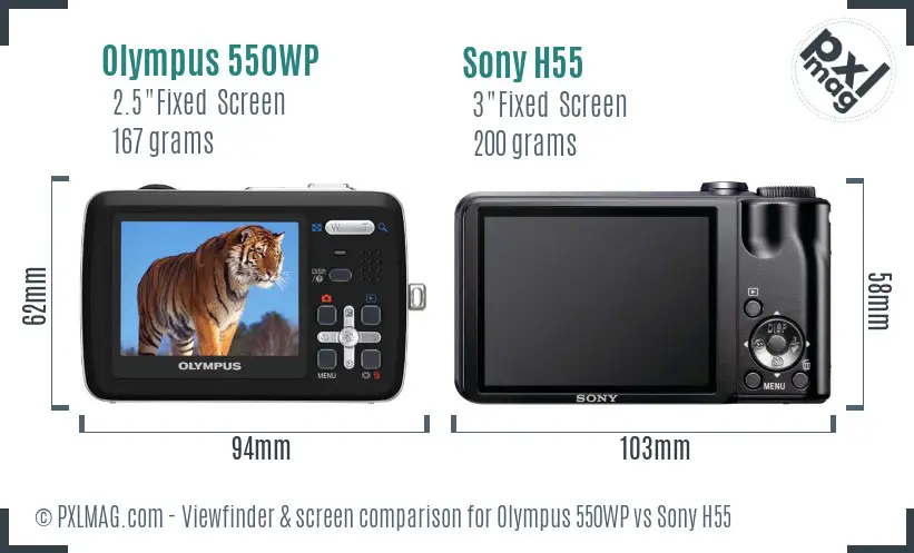 Olympus 550WP vs Sony H55 Screen and Viewfinder comparison