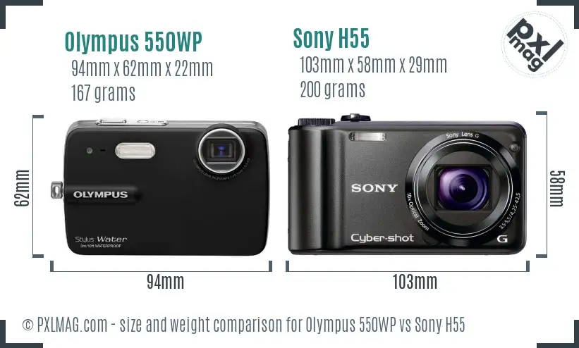 Olympus 550WP vs Sony H55 size comparison