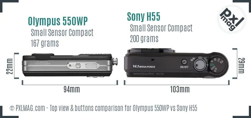 Olympus 550WP vs Sony H55 top view buttons comparison