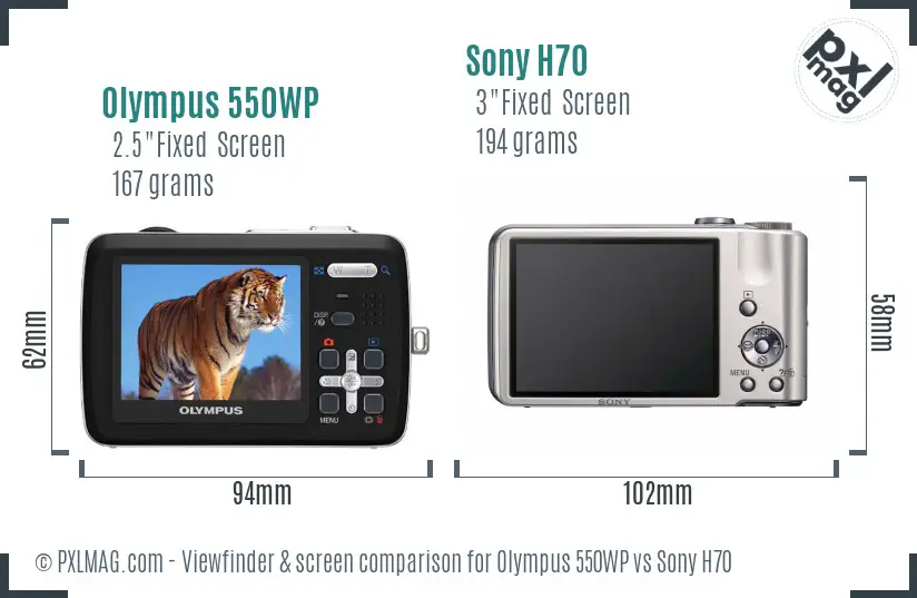Olympus 550WP vs Sony H70 Screen and Viewfinder comparison