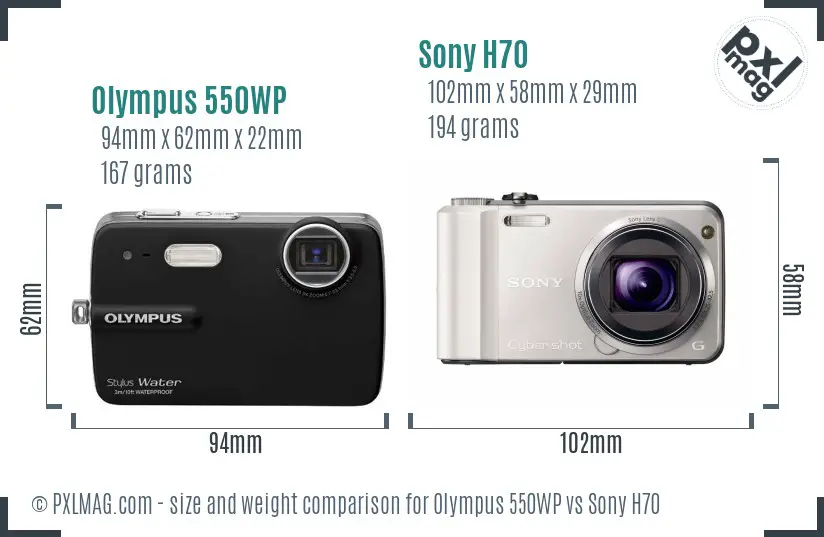 Olympus 550WP vs Sony H70 size comparison