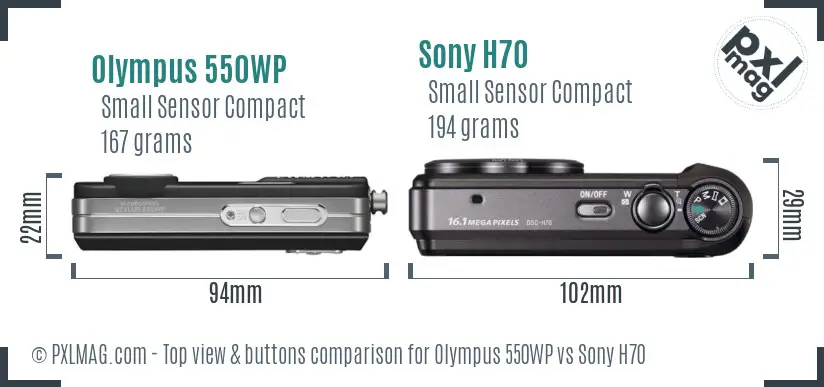Olympus 550WP vs Sony H70 top view buttons comparison