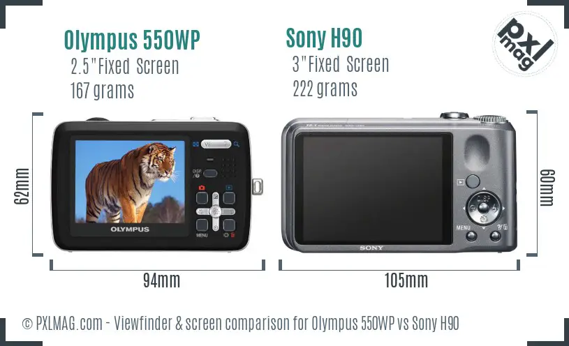 Olympus 550WP vs Sony H90 Screen and Viewfinder comparison