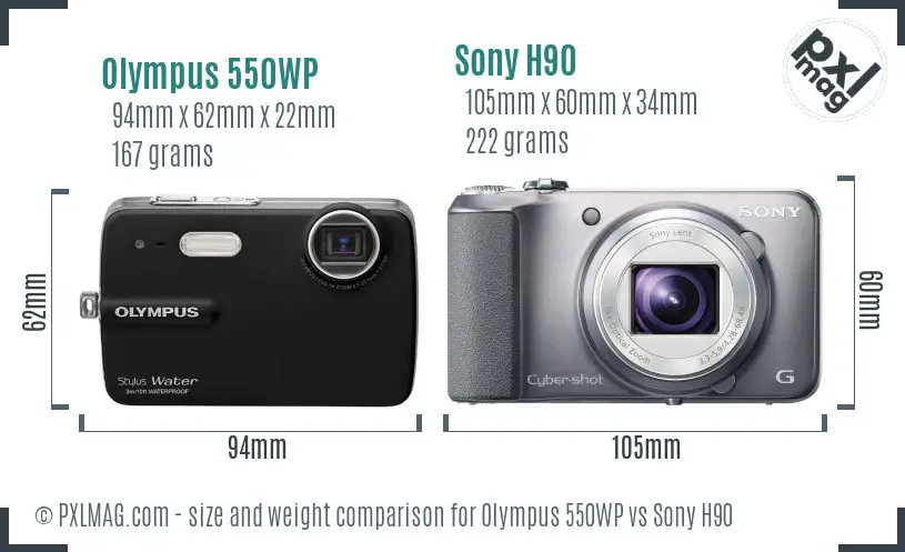 Olympus 550WP vs Sony H90 size comparison