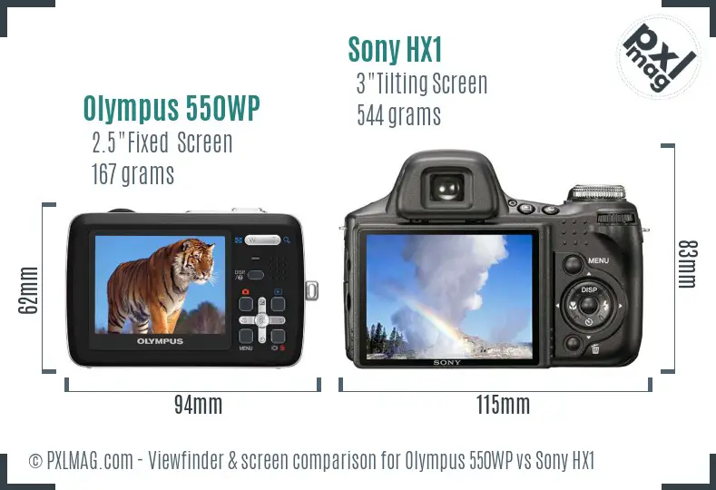 Olympus 550WP vs Sony HX1 Screen and Viewfinder comparison