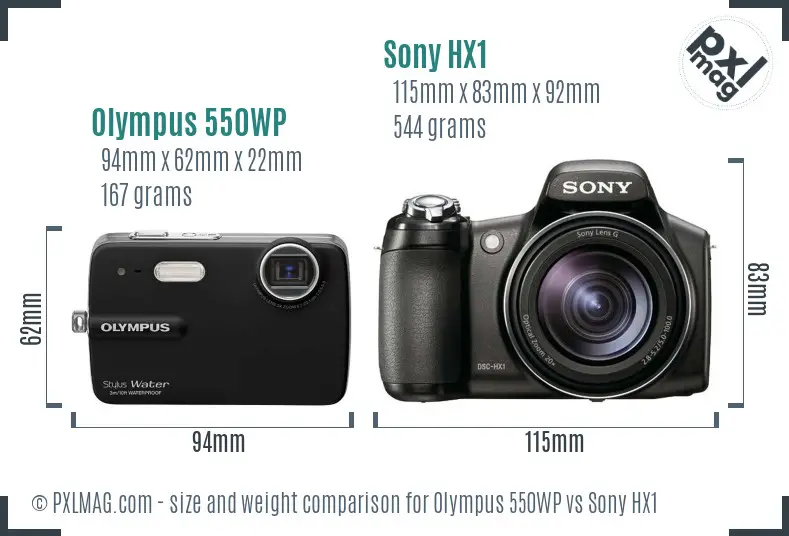 Olympus 550WP vs Sony HX1 size comparison