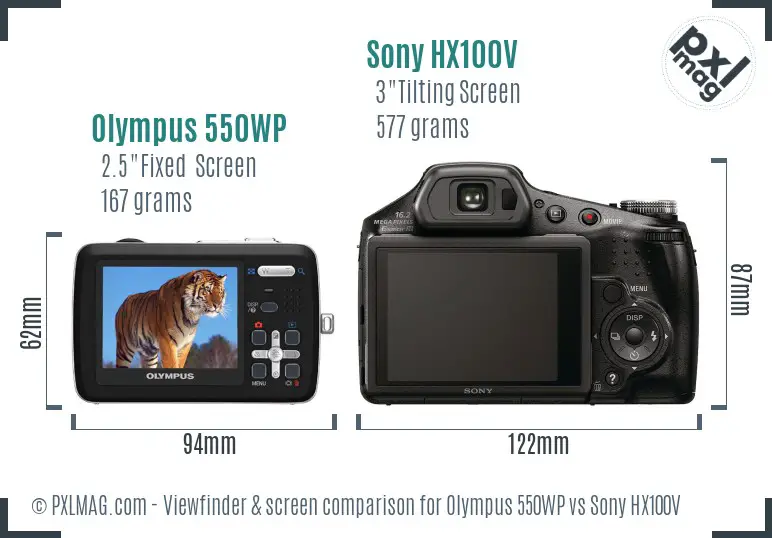Olympus 550WP vs Sony HX100V Screen and Viewfinder comparison