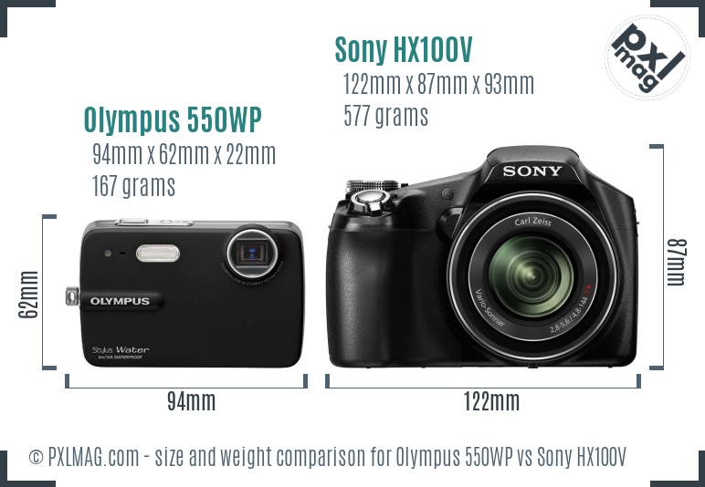 Olympus 550WP vs Sony HX100V size comparison