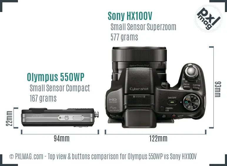 Olympus 550WP vs Sony HX100V top view buttons comparison
