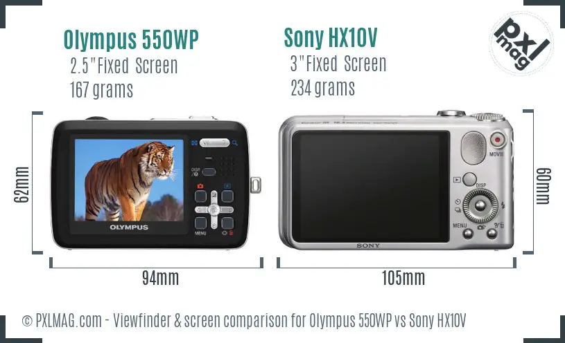 Olympus 550WP vs Sony HX10V Screen and Viewfinder comparison