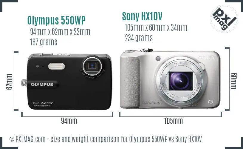 Olympus 550WP vs Sony HX10V size comparison