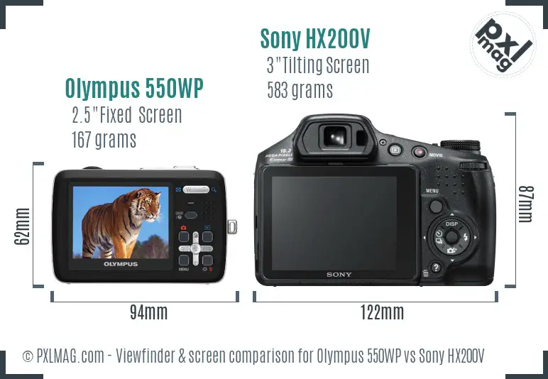 Olympus 550WP vs Sony HX200V Screen and Viewfinder comparison