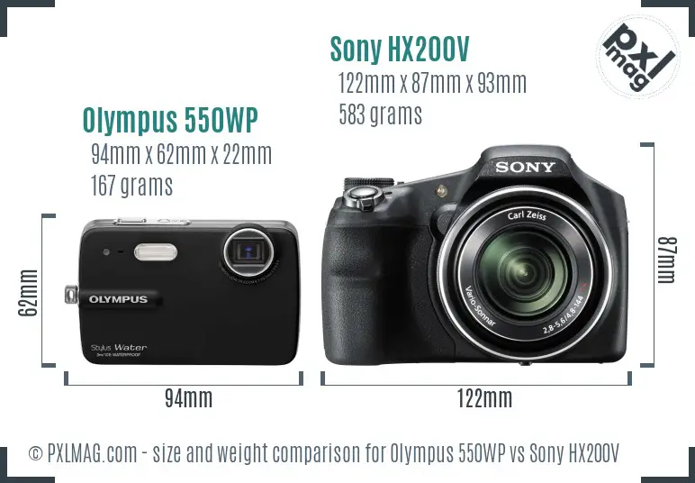 Olympus 550WP vs Sony HX200V size comparison