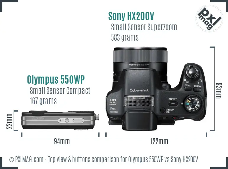 Olympus 550WP vs Sony HX200V top view buttons comparison