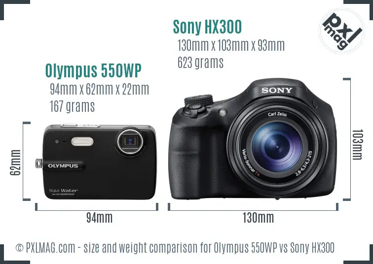 Olympus 550WP vs Sony HX300 size comparison