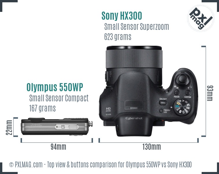 Olympus 550WP vs Sony HX300 top view buttons comparison