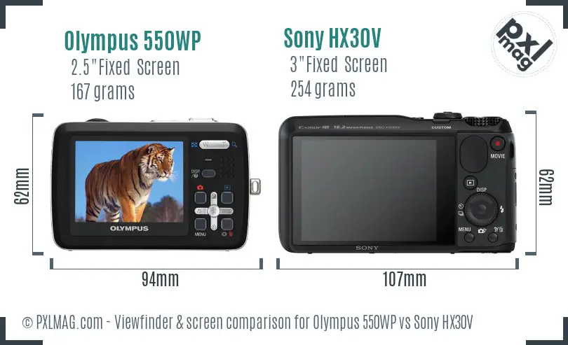 Olympus 550WP vs Sony HX30V Screen and Viewfinder comparison