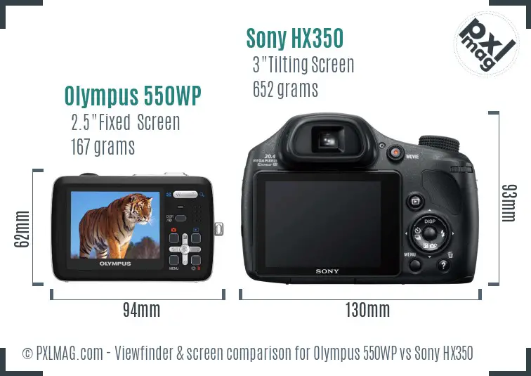 Olympus 550WP vs Sony HX350 Screen and Viewfinder comparison