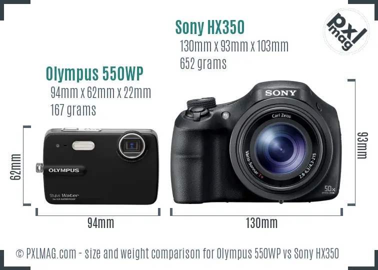 Olympus 550WP vs Sony HX350 size comparison