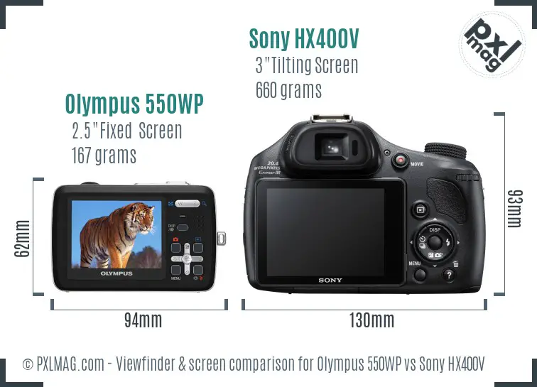 Olympus 550WP vs Sony HX400V Screen and Viewfinder comparison