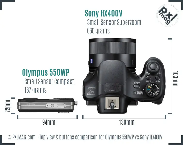 Olympus 550WP vs Sony HX400V top view buttons comparison
