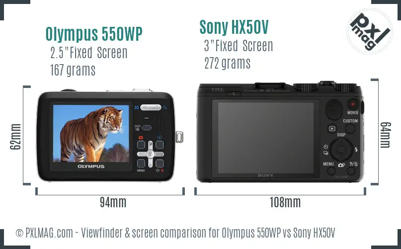 Olympus 550WP vs Sony HX50V Screen and Viewfinder comparison