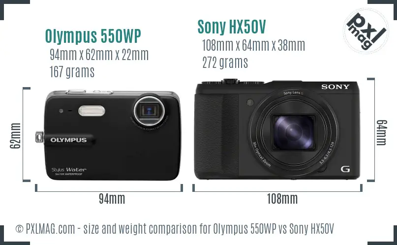 Olympus 550WP vs Sony HX50V size comparison