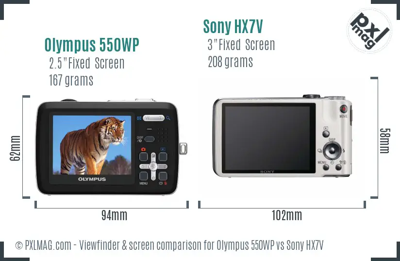 Olympus 550WP vs Sony HX7V Screen and Viewfinder comparison