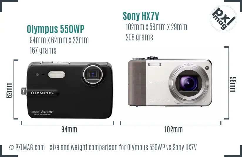 Olympus 550WP vs Sony HX7V size comparison