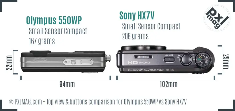 Olympus 550WP vs Sony HX7V top view buttons comparison