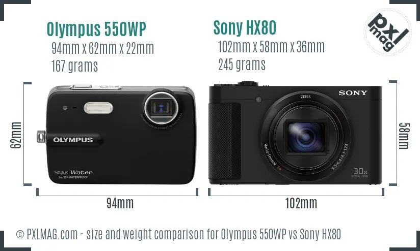 Olympus 550WP vs Sony HX80 size comparison