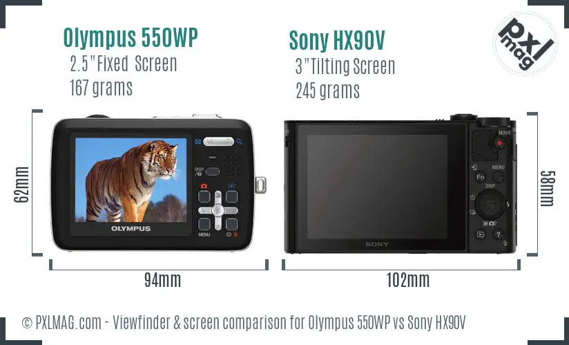 Olympus 550WP vs Sony HX90V Screen and Viewfinder comparison