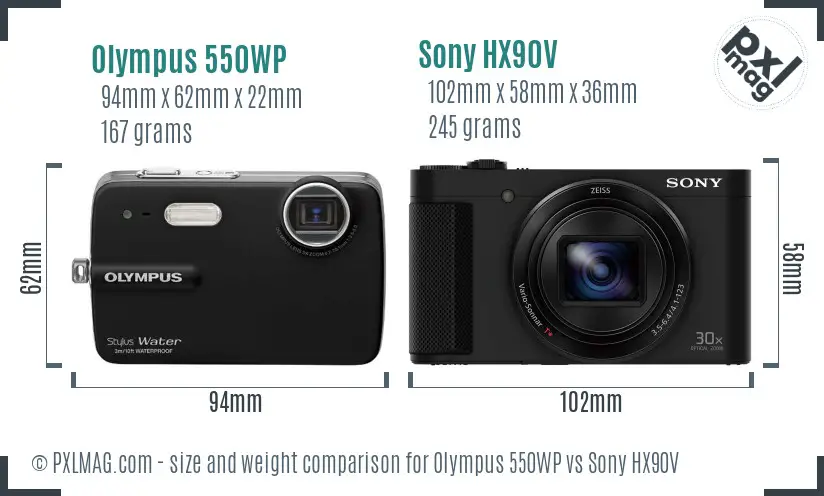 Olympus 550WP vs Sony HX90V size comparison