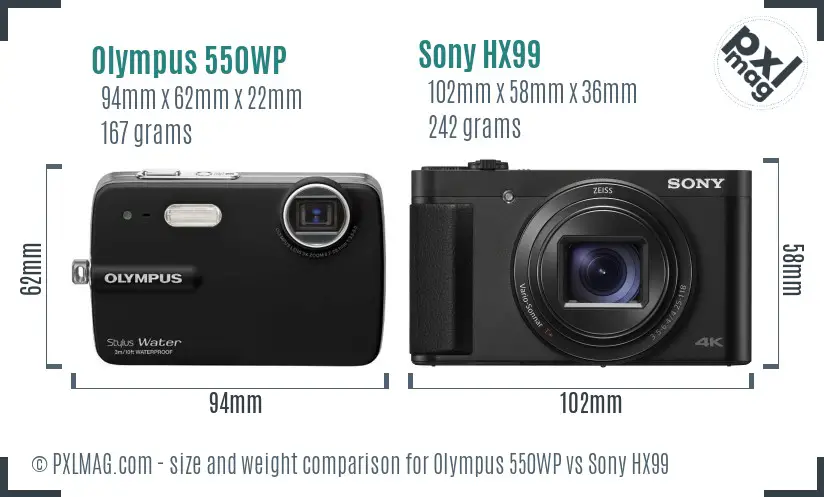 Olympus 550WP vs Sony HX99 size comparison