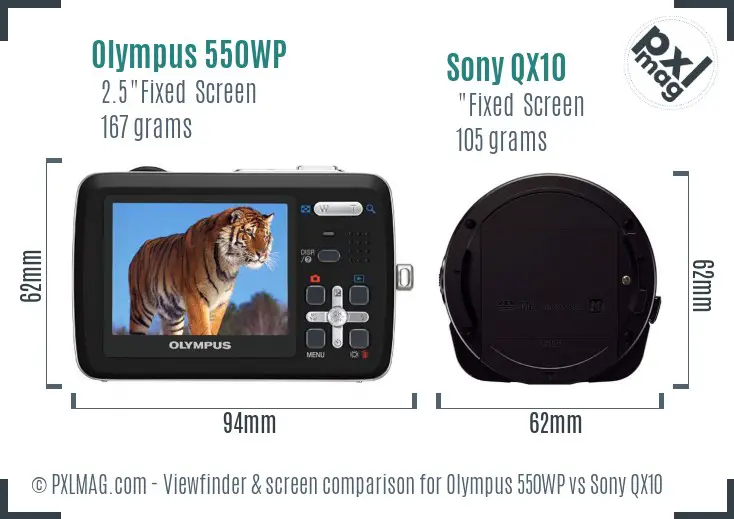 Olympus 550WP vs Sony QX10 Screen and Viewfinder comparison