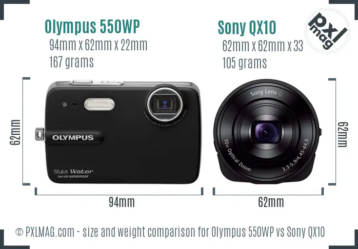 Olympus 550WP vs Sony QX10 size comparison