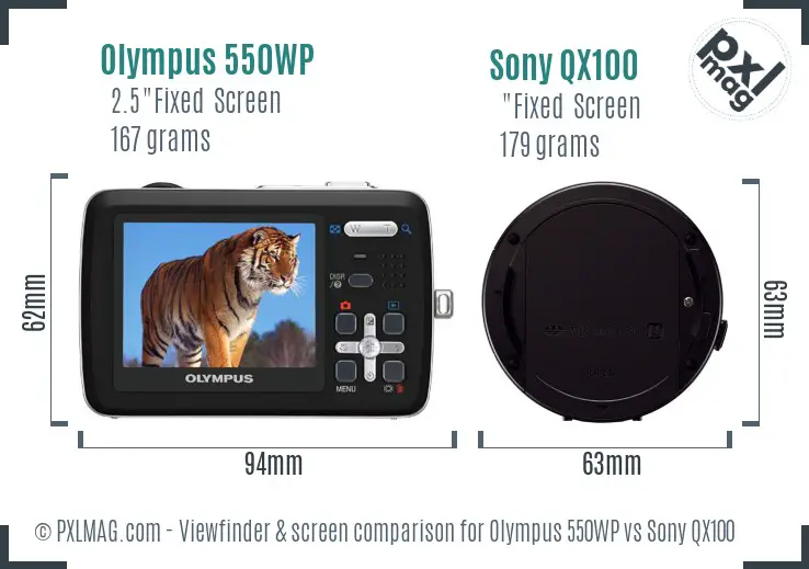 Olympus 550WP vs Sony QX100 Screen and Viewfinder comparison