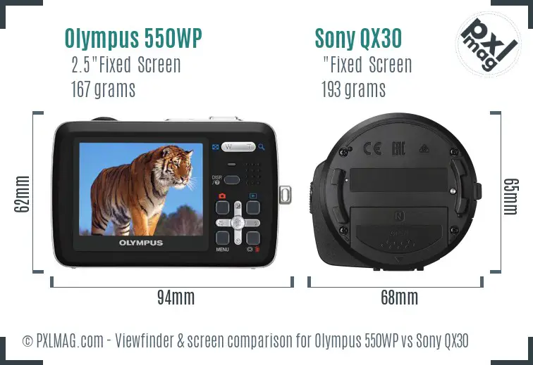 Olympus 550WP vs Sony QX30 Screen and Viewfinder comparison