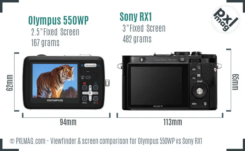 Olympus 550WP vs Sony RX1 Screen and Viewfinder comparison