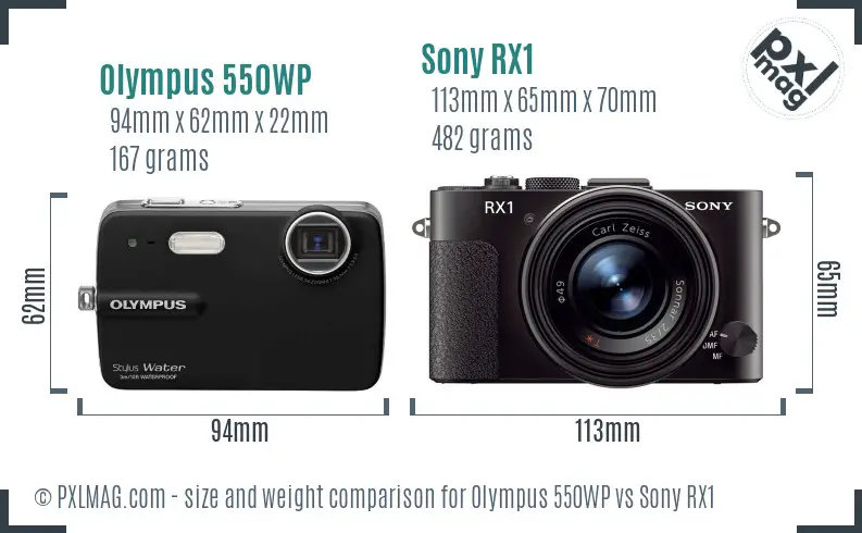 Olympus 550WP vs Sony RX1 size comparison