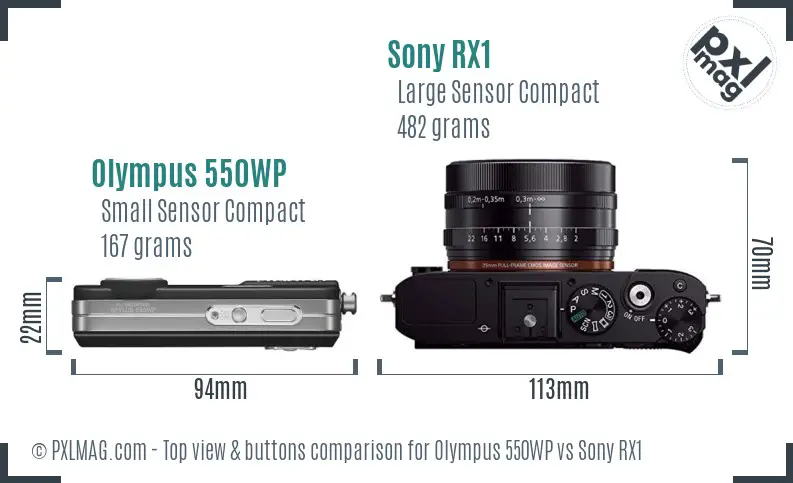 Olympus 550WP vs Sony RX1 top view buttons comparison