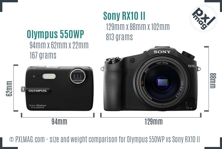 Olympus 550WP vs Sony RX10 II size comparison