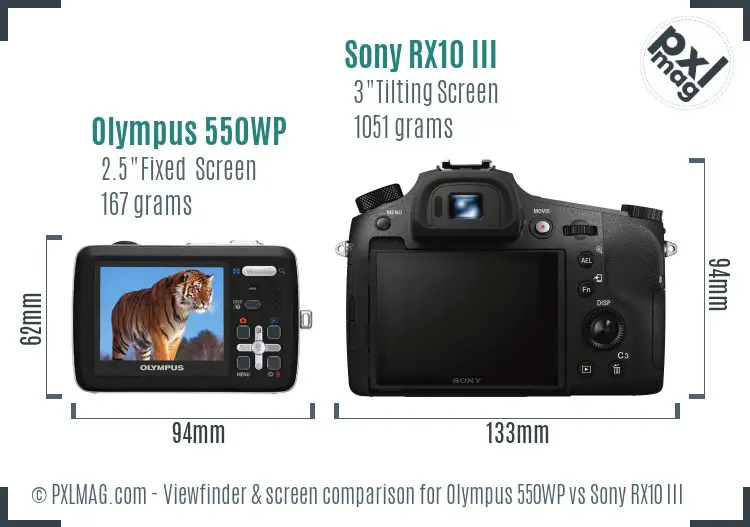 Olympus 550WP vs Sony RX10 III Screen and Viewfinder comparison